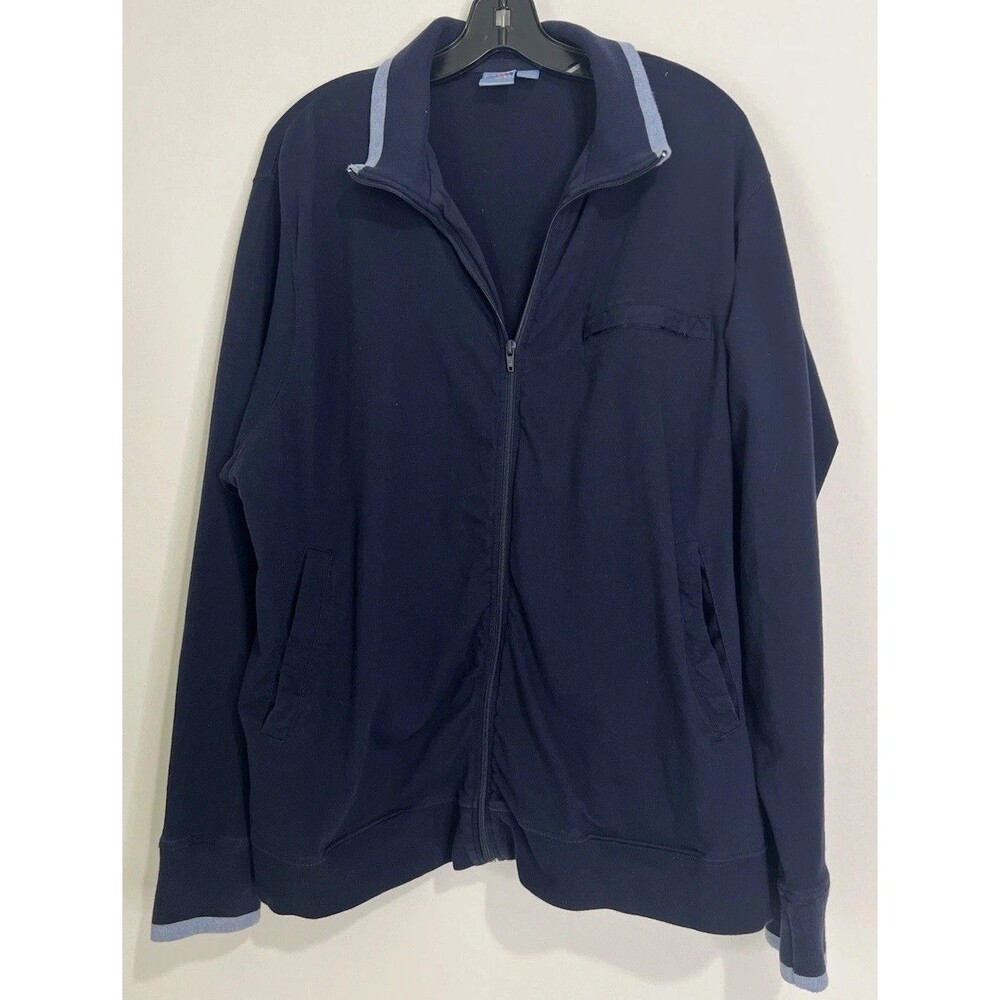 Active Joe Men’s Zip-Up Lightweight Navy w/Lt Blue Stripe Jacket Cotton Preppy